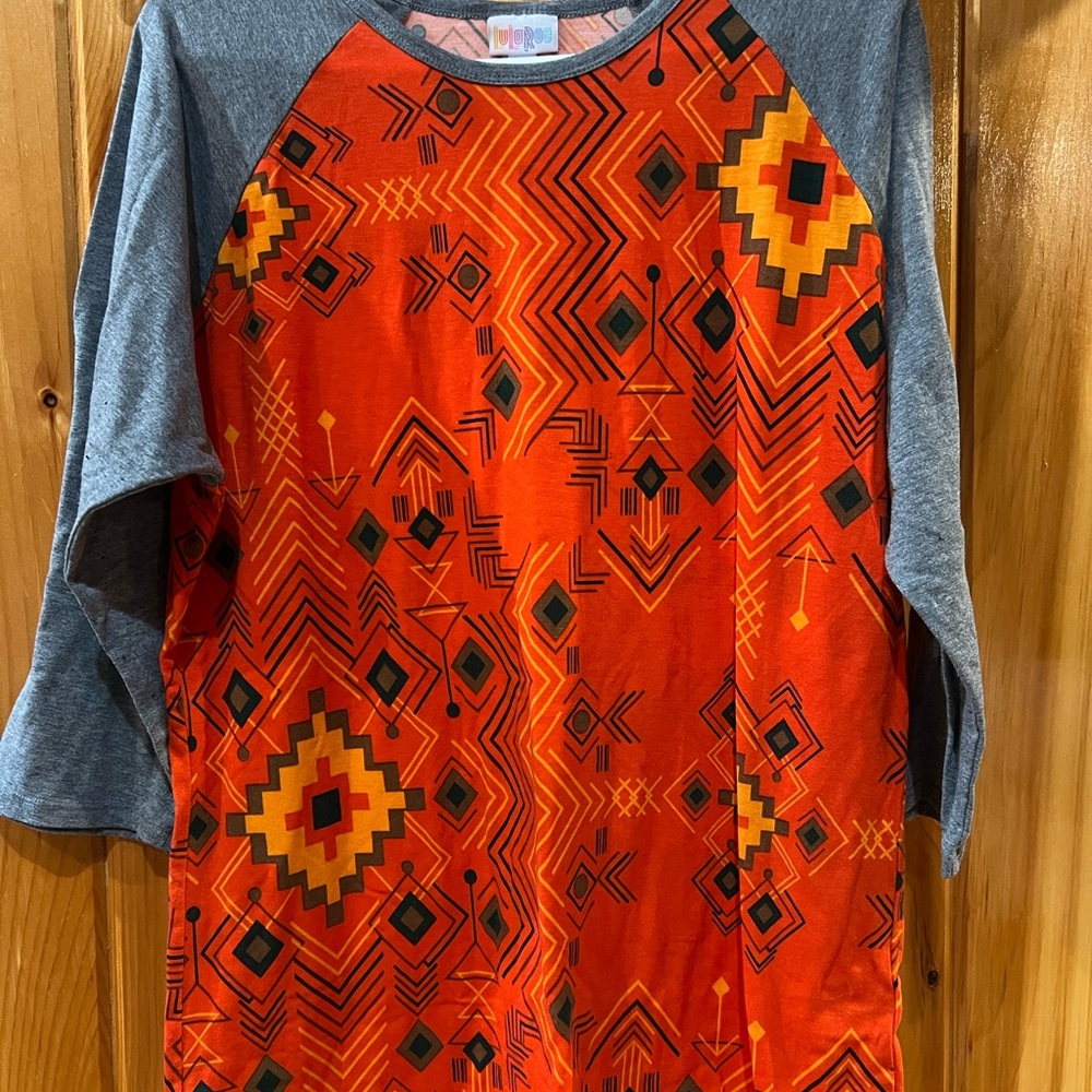 LuLaRoe Orange Geometric Raglan Long Sleeve Top